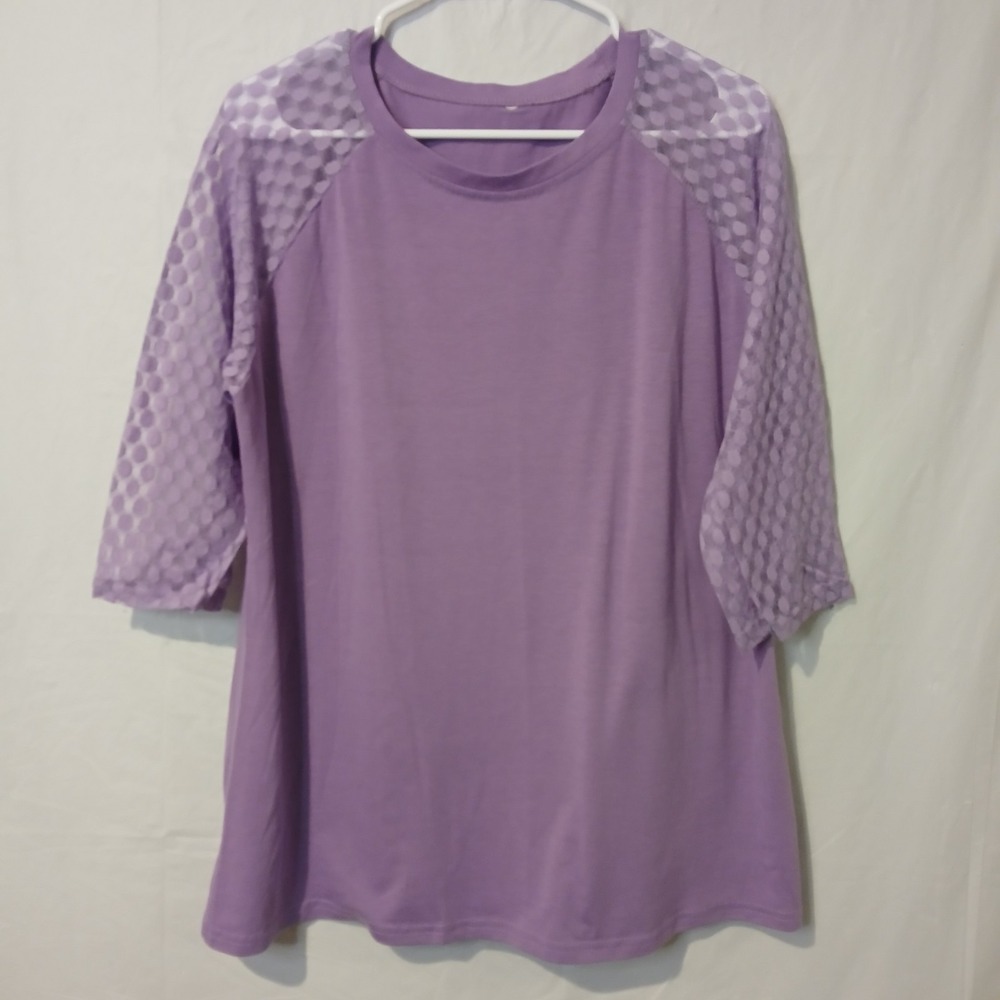 Lilac Size 1X 3/4‎ Length Sheer Sleeve Women's Top